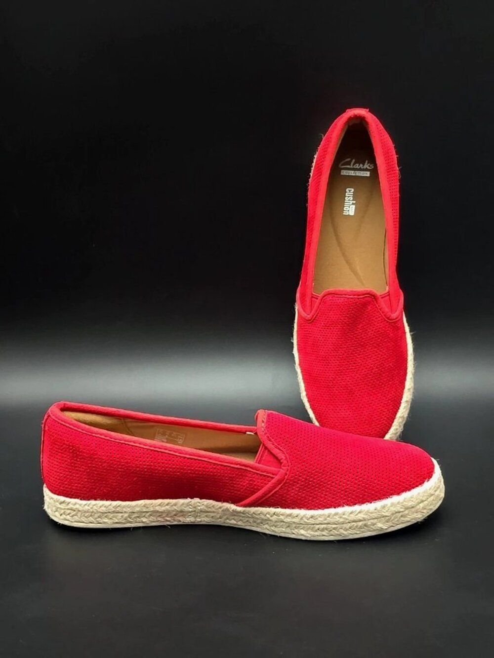 Clarks Azella Theoni Soft Cushion Red Suede Espadrille Shoes Women's Size 10M